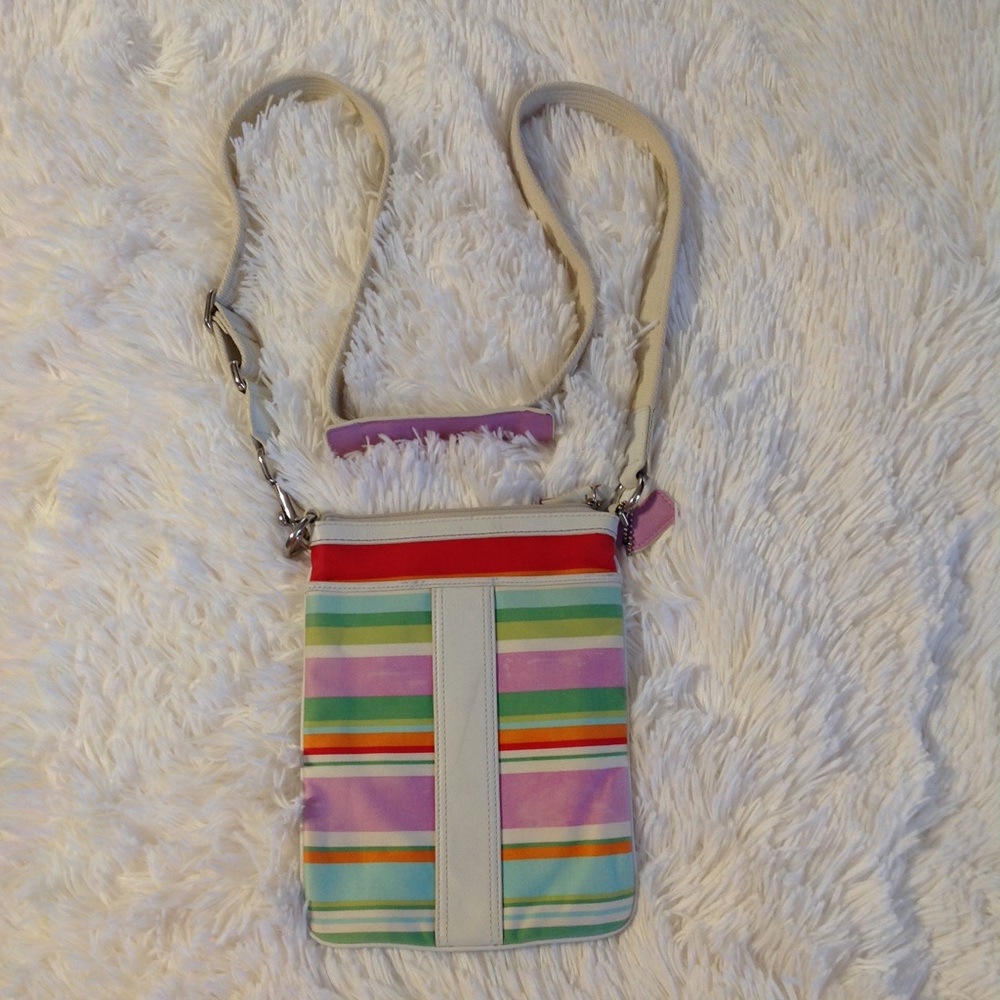 Coach, rainbow/multi-color, stripe cross body,
